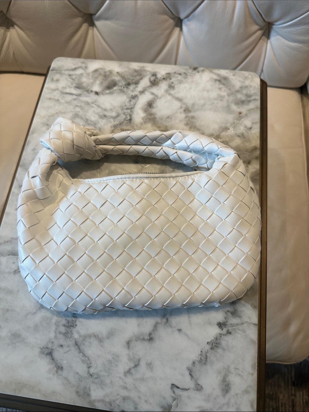 White Woven Shoulder Bag - Elegant Braided Handle